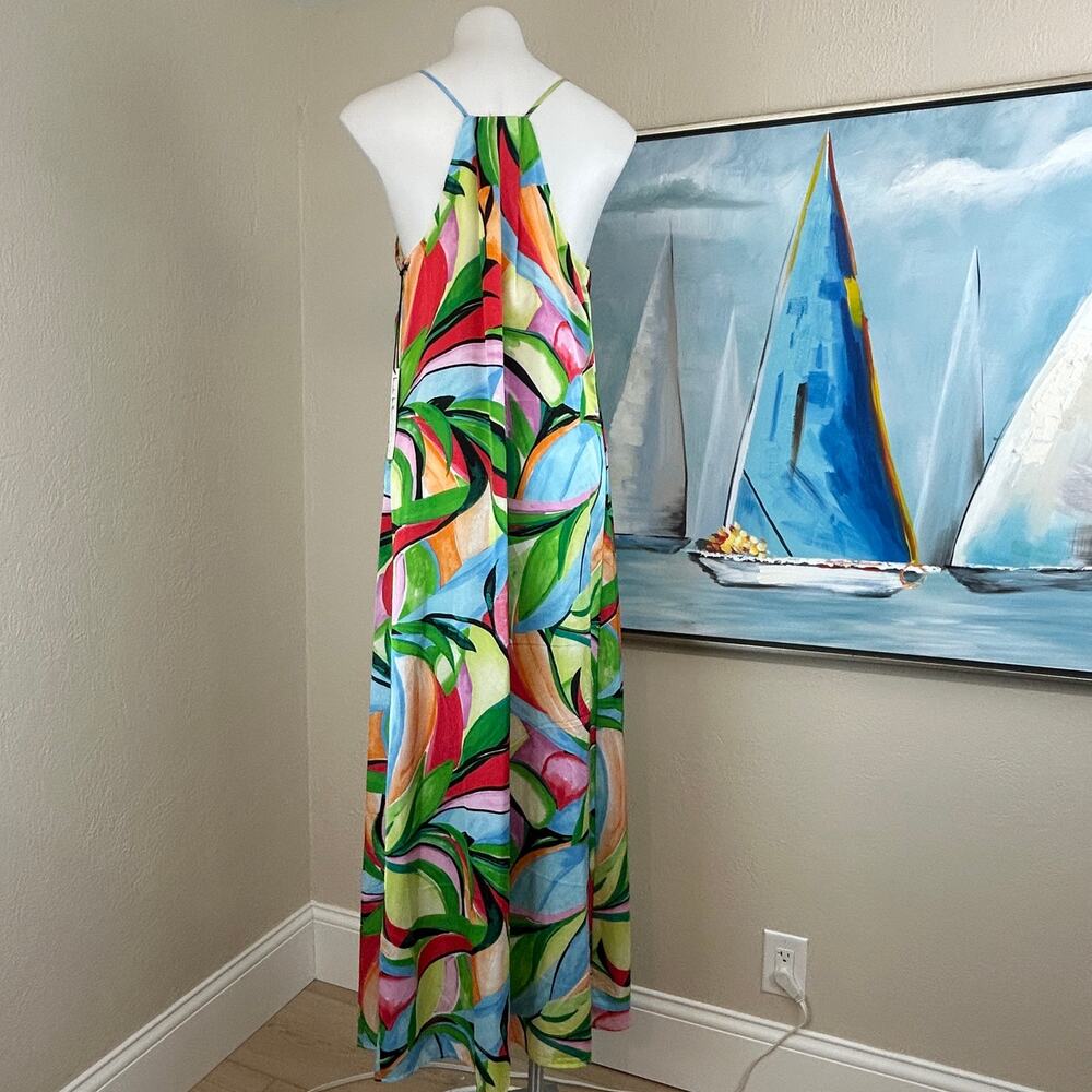 Nicole Miller NY Maxi Dress Abstract Print Satin Multicolor size Large NWT - Picture 6 of 9